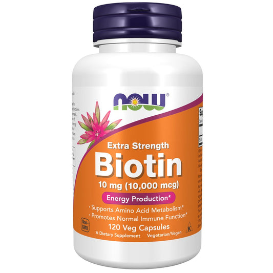 NOW Foods Nahrungsergänzungsmittel, Biotin 10 mg (10.000 µg), Extra Stärke, Energieproduktion*, 120 vegane Kapseln