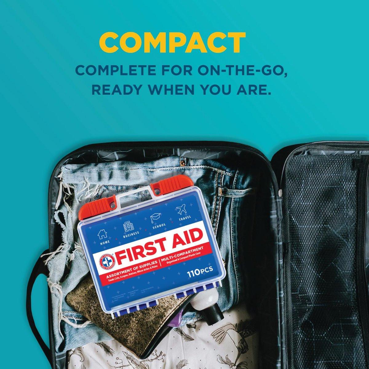 Be Smart Get Prepared 110-teiliges Erste-Hilfe-Set – Dunkelblau, kompakt für Zuhause, Büro, Auto, Reisen, Camping & Sport