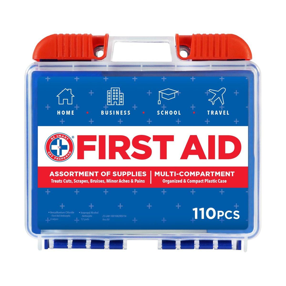Be Smart Get Prepared 110-teiliges Erste-Hilfe-Set – Dunkelblau, kompakt für Zuhause, Büro, Auto, Reisen, Camping & Sport