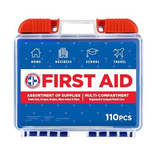 Be Smart Get Prepared 110-teiliges Erste-Hilfe-Set – Dunkelblau, kompakt für Zuhause, Büro, Auto, Reisen, Camping & Sport