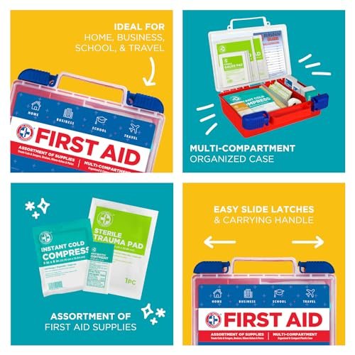 Be Smart Get Prepared 180-teiliges Erste-Hilfe-Set: Reinigen, Behandeln, Schützen bei kleinen Schnitten und Schürfwunden. Für Zuhause, Büro, Auto, Schule, Geschäft, Reisen, Notfälle, Überleben, Jagd, Outdoor, Camping & Sport, FSA HSA