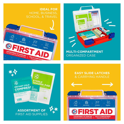 Be Smart Get Prepared 180-teiliges Erste-Hilfe-Set: Reinigen, Behandeln, Schützen bei kleinen Schnitten und Schürfwunden. Für Zuhause, Büro, Auto, Schule, Geschäft, Reisen, Notfälle, Überleben, Jagd, Outdoor, Camping & Sport, FSA HSA