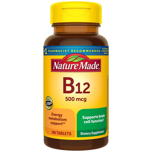 Nature Made Vitamin B12 500 mcg – 100 Tabletten, Nahrungsergänzungsmittel zur Unterstützung des Energiestoffwechsels