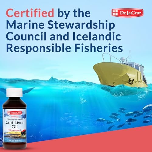 De La Cruz Lebertran – Reines isländisches Fischöl aus Wildfang, reich an Vitamin D & Omega-3-Fettsäuren, 118 ml