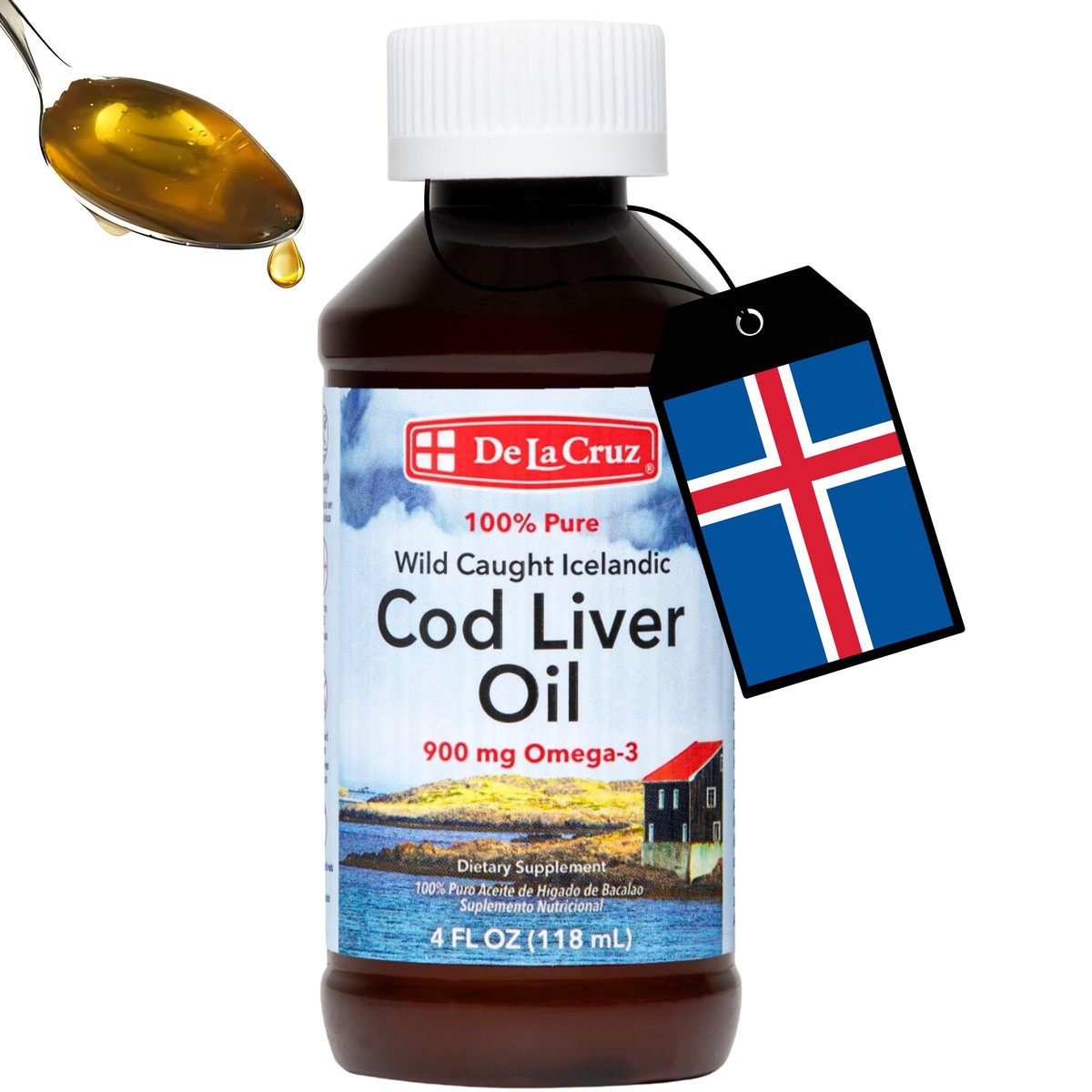 De La Cruz Lebertran – Reines isländisches Fischöl aus Wildfang, reich an Vitamin D & Omega-3-Fettsäuren, 118 ml
