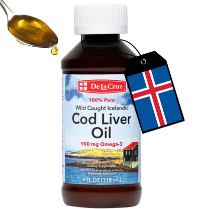De La Cruz Lebertran – Reines isländisches Fischöl aus Wildfang, reich an Vitamin D & Omega-3-Fettsäuren, 118 ml