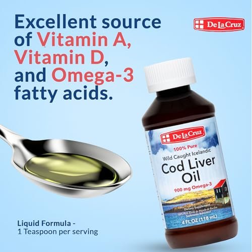 De La Cruz Lebertran – Reines isländisches Fischöl aus Wildfang, reich an Vitamin D & Omega-3-Fettsäuren, 118 ml