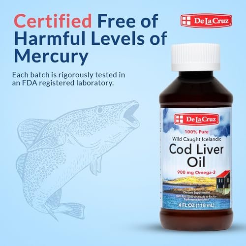 De La Cruz Lebertran – Reines isländisches Fischöl aus Wildfang, reich an Vitamin D & Omega-3-Fettsäuren, 118 ml