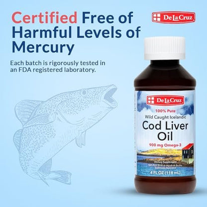 De La Cruz Lebertran – Reines isländisches Fischöl aus Wildfang, reich an Vitamin D & Omega-3-Fettsäuren, 118 ml