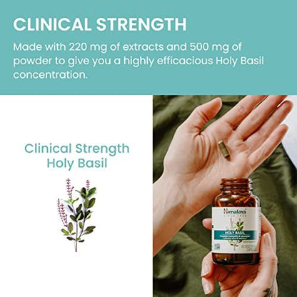 Himalaya Heiliges Basilikum – Pflanzliche Unterstützung für die Nebennieren bei Stress, Cortisol-Reduktion, Entspannung, Energie und gelegentlicher Schlaflosigkeit – Vegan, ohne Gentechnik, glutenfrei, 720 mg, 60 Kapseln