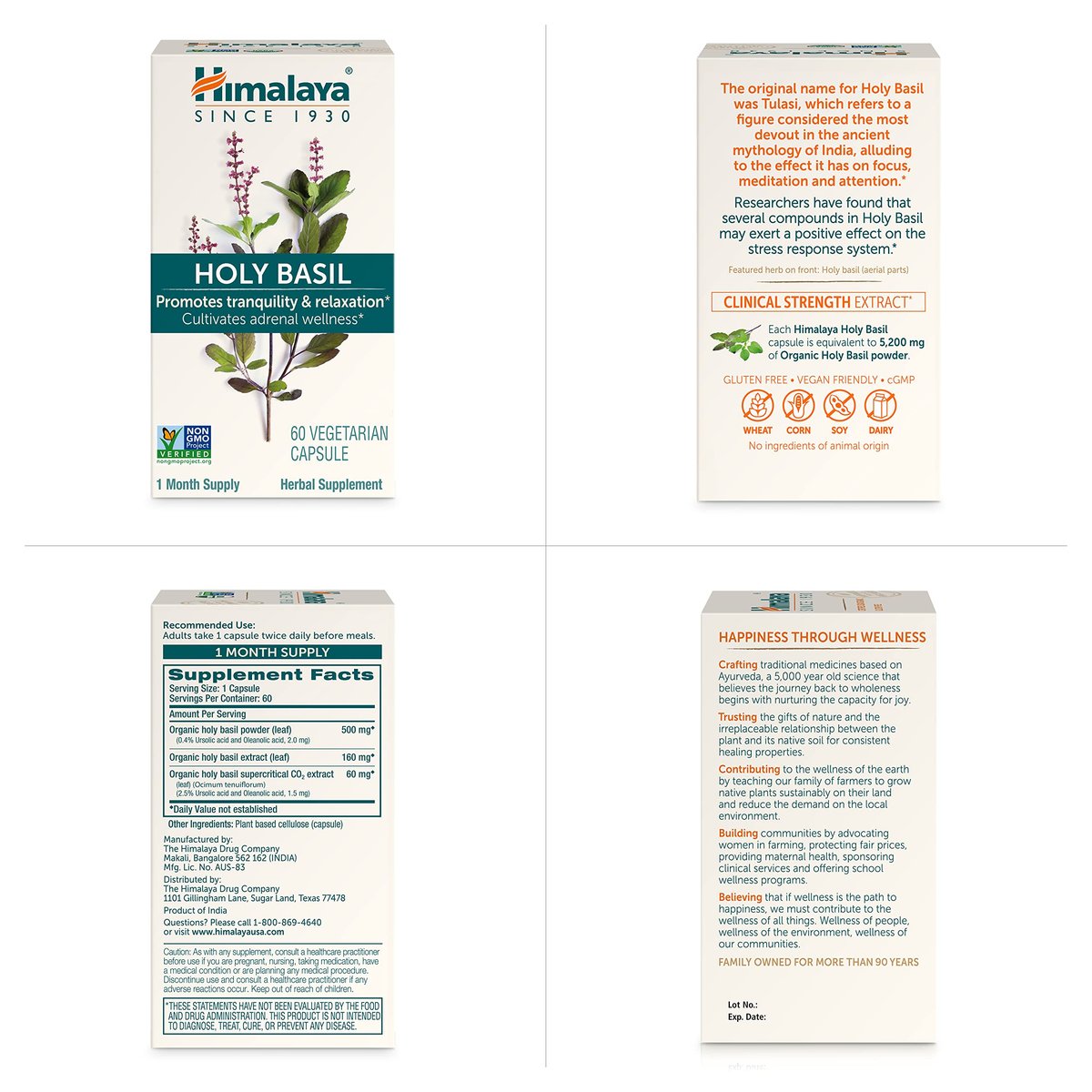 Himalaya Heiliges Basilikum – Pflanzliche Unterstützung für die Nebennieren bei Stress, Cortisol-Reduktion, Entspannung, Energie und gelegentlicher Schlaflosigkeit – Vegan, ohne Gentechnik, glutenfrei, 720 mg, 60 Kapseln
