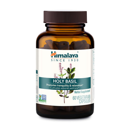 Himalaya Heiliges Basilikum – Pflanzliche Unterstützung für die Nebennieren bei Stress, Cortisol-Reduktion, Entspannung, Energie und gelegentlicher Schlaflosigkeit – Vegan, ohne Gentechnik, glutenfrei, 720 mg, 60 Kapseln