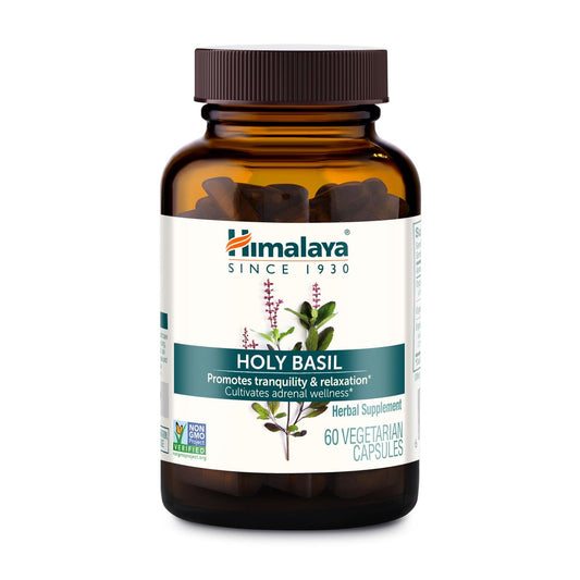 Himalaya Heiliges Basilikum – Pflanzliche Unterstützung für die Nebennieren bei Stress, Cortisol-Reduktion, Entspannung, Energie und gelegentlicher Schlaflosigkeit – Vegan, ohne Gentechnik, glutenfrei, 720 mg, 60 Kapseln