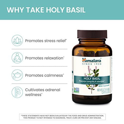 Himalaya Heiliges Basilikum – Pflanzliche Unterstützung für die Nebennieren bei Stress, Cortisol-Reduktion, Entspannung, Energie und gelegentlicher Schlaflosigkeit – Vegan, ohne Gentechnik, glutenfrei, 720 mg, 60 Kapseln