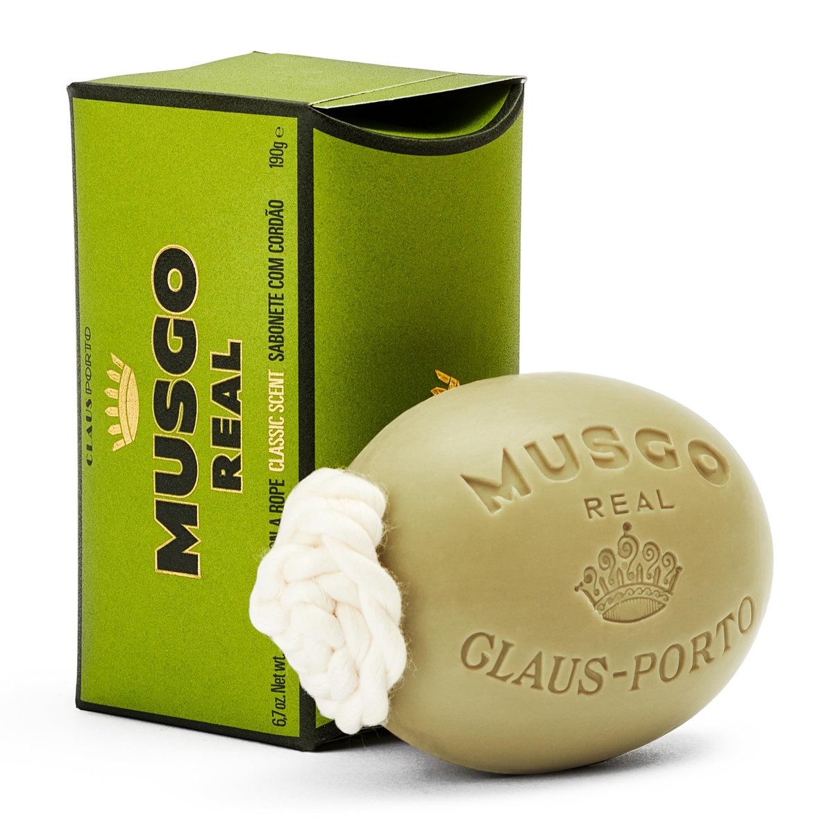 Claus Porto Musgo Real Classic Seife am Seil | Holziges Duftaroma, Veilchen | Walnussextrakt + Pflanzenölbasis | Reichhaltige, sanfte Körperseife für Damen + Herren | Handgefertigt, langanhaltend (190g | 6,7 oz)