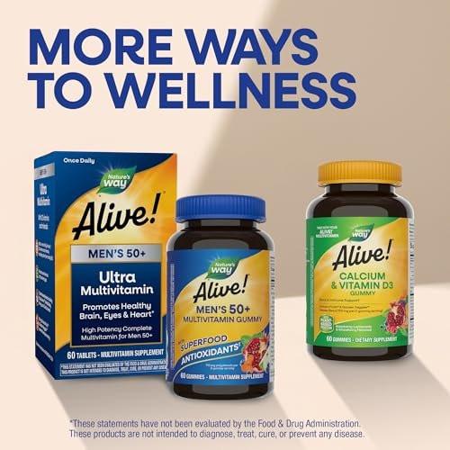 Nature's Way Alive! Multivitamin Gummies für Männer ab 50 – tägliche, kaubare Multivitamine mit B-Vitaminen, Vitamin D3 & Zink – unterstützt Herz, Augen und Energiestoffwechsel – Fruchtgeschmack, 60 Gummibärchen
