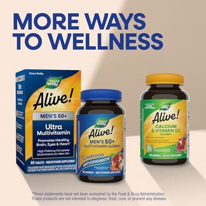 Nature's Way Alive! Multivitamin Gummies für Männer ab 50 – tägliche, kaubare Multivitamine mit B-Vitaminen, Vitamin D3 & Zink – unterstützt Herz, Augen und Energiestoffwechsel – Fruchtgeschmack, 60 Gummibärchen