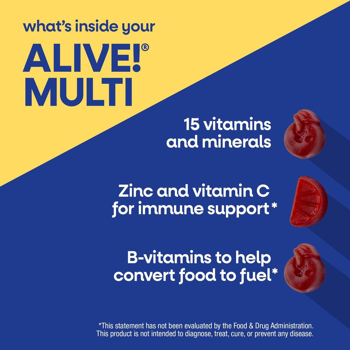 Nature's Way Alive! Multivitamin Gummies für Männer ab 50 – tägliche, kaubare Multivitamine mit B-Vitaminen, Vitamin D3 & Zink – unterstützt Herz, Augen und Energiestoffwechsel – Fruchtgeschmack, 60 Gummibärchen
