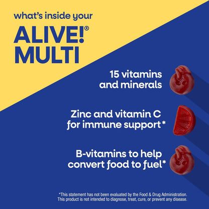 Nature's Way Alive! Multivitamin Gummies für Männer ab 50 – tägliche, kaubare Multivitamine mit B-Vitaminen, Vitamin D3 & Zink – unterstützt Herz, Augen und Energiestoffwechsel – Fruchtgeschmack, 60 Gummibärchen