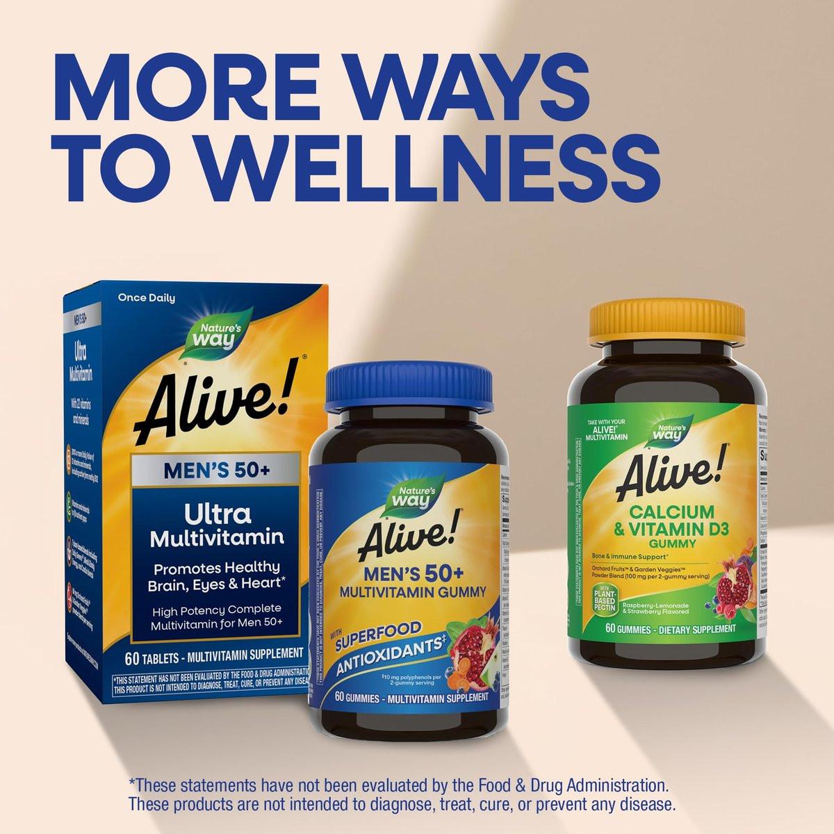 Nature's Way Alive! Multivitamin Gummies für Männer ab 50 – tägliche, kaubare Multivitamine mit B-Vitaminen, Vitamin D3 & Zink – unterstützt Herz, Augen und Energiestoffwechsel – Fruchtgeschmack, 60 Gummibärchen