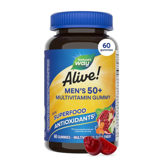 Nature's Way Alive! Multivitamin Gummies für Männer ab 50 – tägliche, kaubare Multivitamine mit B-Vitaminen, Vitamin D3 & Zink – unterstützt Herz, Augen und Energiestoffwechsel – Fruchtgeschmack, 60 Gummibärchen