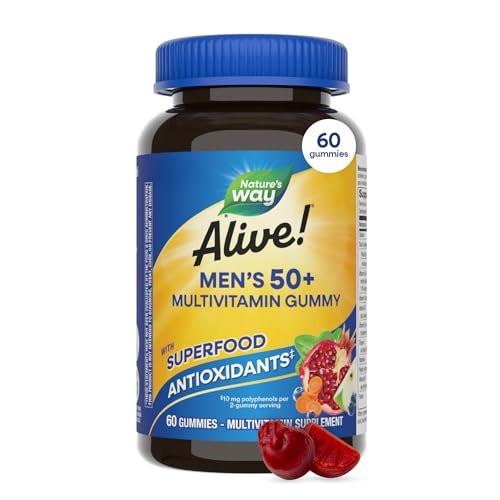 Nature's Way Alive! Multivitamin Gummies für Männer ab 50 – tägliche, kaubare Multivitamine mit B-Vitaminen, Vitamin D3 & Zink – unterstützt Herz, Augen und Energiestoffwechsel – Fruchtgeschmack, 60 Gummibärchen
