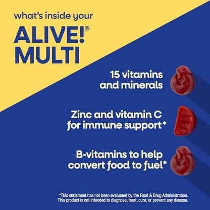Nature's Way Alive! Multivitamin Gummies für Männer ab 50 – tägliche, kaubare Multivitamine mit B-Vitaminen, Vitamin D3 & Zink – unterstützt Herz, Augen und Energiestoffwechsel – Fruchtgeschmack, 60 Gummibärchen