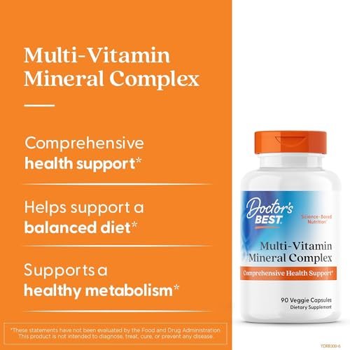 Doctor's Best Multi-Vitamin Mineral Complex – Tägliches veganes Multivitamin für Frauen & Männer, Vitamine A, C, D3, E, K2, Riboflavin & Niacin, Nahrungsergänzungsmittel für Erwachsene, Non-GMO – 90 vegane Kapseln