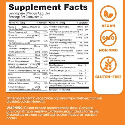 Doctor's Best Multi-Vitamin Mineral Complex – Tägliches veganes Multivitamin für Frauen & Männer, Vitamine A, C, D3, E, K2, Riboflavin & Niacin, Nahrungsergänzungsmittel für Erwachsene, Non-GMO – 90 vegane Kapseln