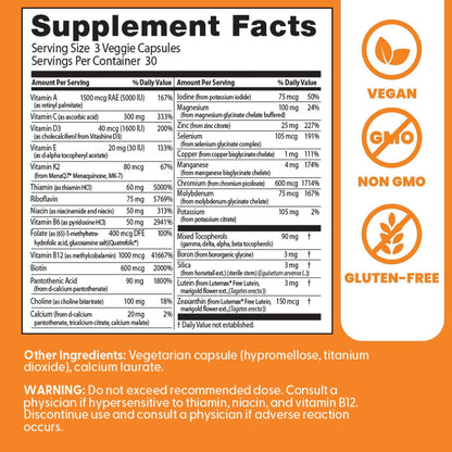 Doctor's Best Multi-Vitamin Mineral Complex – Tägliches veganes Multivitamin für Frauen & Männer, Vitamine A, C, D3, E, K2, Riboflavin & Niacin, Nahrungsergänzungsmittel für Erwachsene, Non-GMO – 90 vegane Kapseln