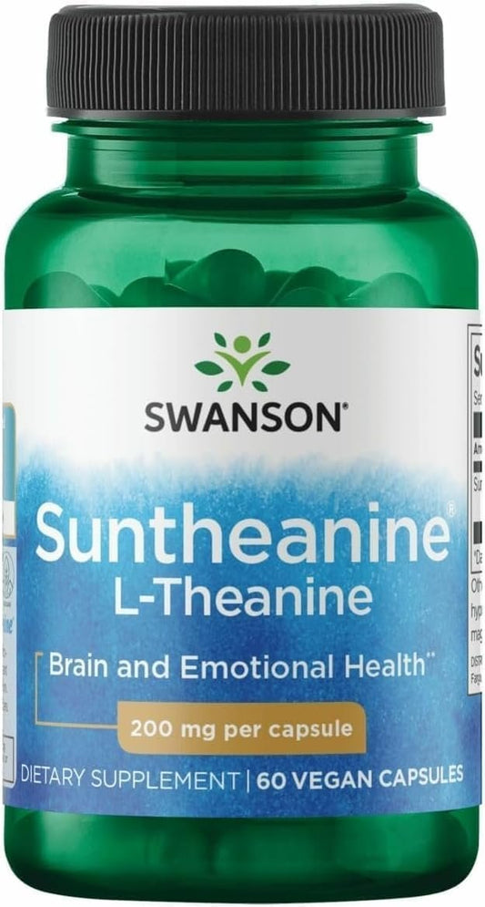 Swanson Doppelte Stärke Suntheanin L-Theanin – 200 mg, 60 vegane Kapseln – Für Ruhe und Fokus im stressigen Berufsleben