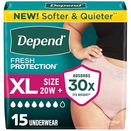 Depend Fresh Protection Inkontinenzhosen für Frauen, Einweg, Maximum, XL, Blush, 15 Stück