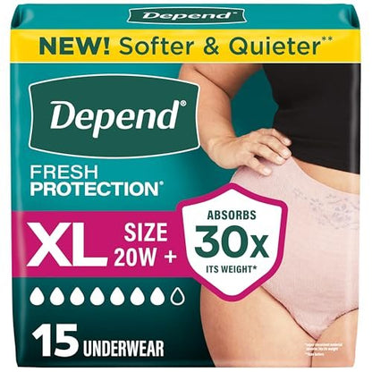 Depend Fresh Protection Inkontinenzhosen für Frauen, Einweg, Maximum, XL, Blush, 15 Stück