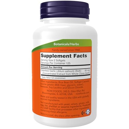 NOW Foods Knoblauch 250 Weichkapseln – Geruchloser konzentrierter Extrakt aus Allium sativum