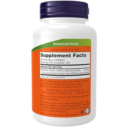 NOW Foods Knoblauch 250 Weichkapseln – Geruchloser konzentrierter Extrakt aus Allium sativum