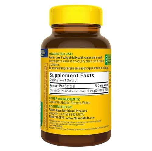 Nature Made Vitamin D3 2000 IE 320 Weichkapseln – Hochdosiertes Vitamin D für Knochen & Immunsystem