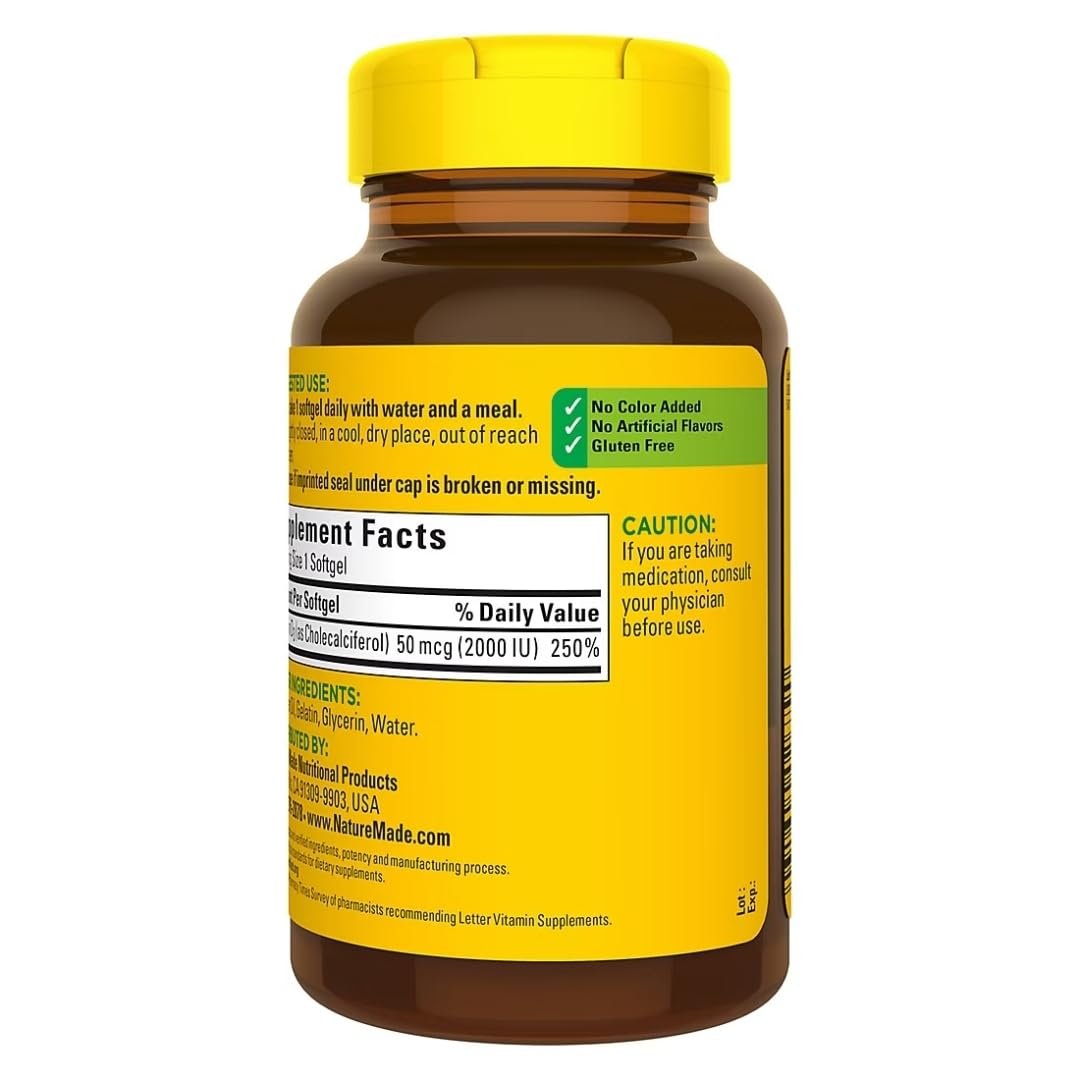 Nature Made Vitamin D3 2000 IE 320 Weichkapseln – Hochdosiertes Vitamin D für Knochen & Immunsystem