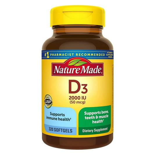 Nature Made Vitamin D3 2000 IE 320 Weichkapseln – Hochdosiertes Vitamin D für Knochen & Immunsystem