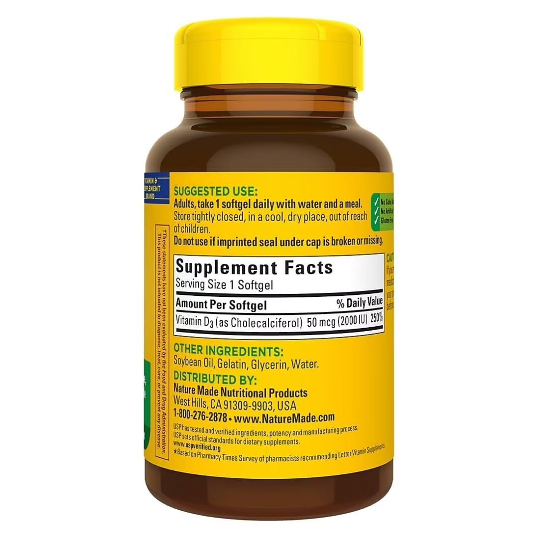 Nature Made Vitamin D3 2000 IE 320 Weichkapseln – Hochdosiertes Vitamin D für Knochen & Immunsystem