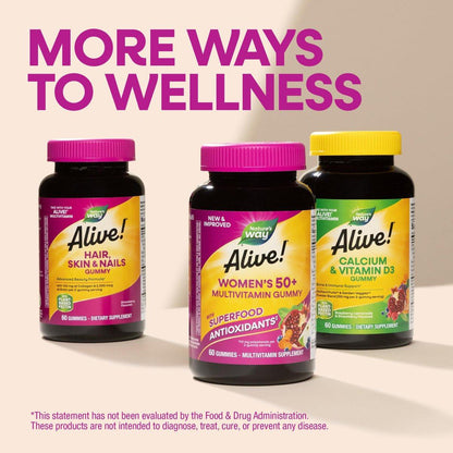 Nature's Way Alive! Multivitamin-Gummis für Frauen ab 50 – Tägliche, kaubare Multivitamine mit B-Vitaminen, Vitamin D3, Calcium – Unterstützt Herz, Gehirn und Knochen – gemischter Beerengeschmack, 60 Stück