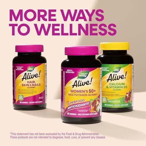 Nature's Way Alive! Multivitamin-Gummis für Frauen ab 50 – Tägliche, kaubare Multivitamine mit B-Vitaminen, Vitamin D3, Calcium – Unterstützt Herz, Gehirn und Knochen – gemischter Beerengeschmack, 60 Stück