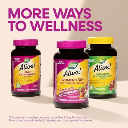 Nature's Way Alive! Multivitamin-Gummis für Frauen ab 50 – Tägliche, kaubare Multivitamine mit B-Vitaminen, Vitamin D3, Calcium – Unterstützt Herz, Gehirn und Knochen – gemischter Beerengeschmack, 60 Stück