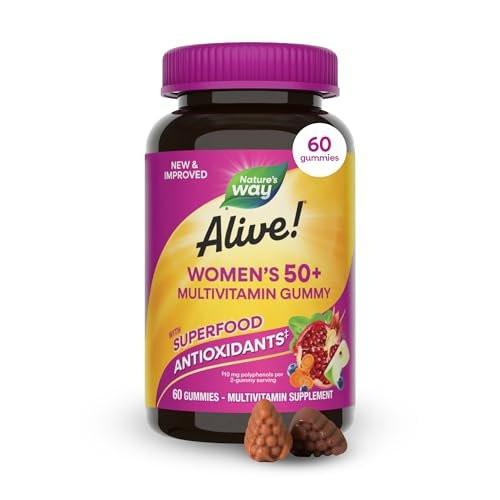 Nature's Way Alive! Multivitamin-Gummis für Frauen ab 50 – Tägliche, kaubare Multivitamine mit B-Vitaminen, Vitamin D3, Calcium – Unterstützt Herz, Gehirn und Knochen – gemischter Beerengeschmack, 60 Stück