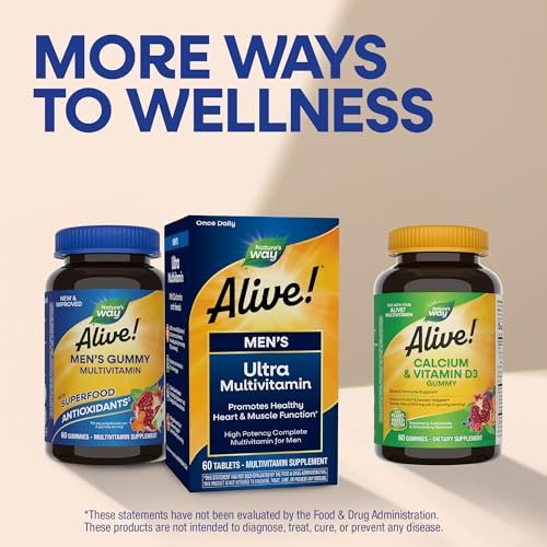 Nature's Way Alive! Männer Multivitamin Gummis – Tägliche Gummivitamine für Männer, unterstützt den zellulären Energiestoffwechsel, die Immunität und die Muskelfunktion* mit Vitamin A, C, D3, Zink, vegetarisch, 150 Stück
