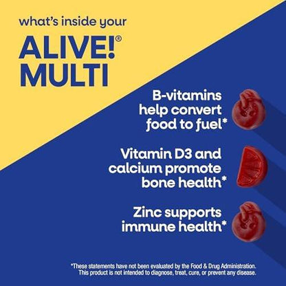 Nature's Way Alive! Multivitamin-Gummis für Männer – Tägliches Gummivitamin für Männer, unterstützt den zellulären Energiestoffwechsel, die Immunität und die Muskelfunktion mit Vitamin A, C, D3, Zink – vegetarisch, 60 Stück