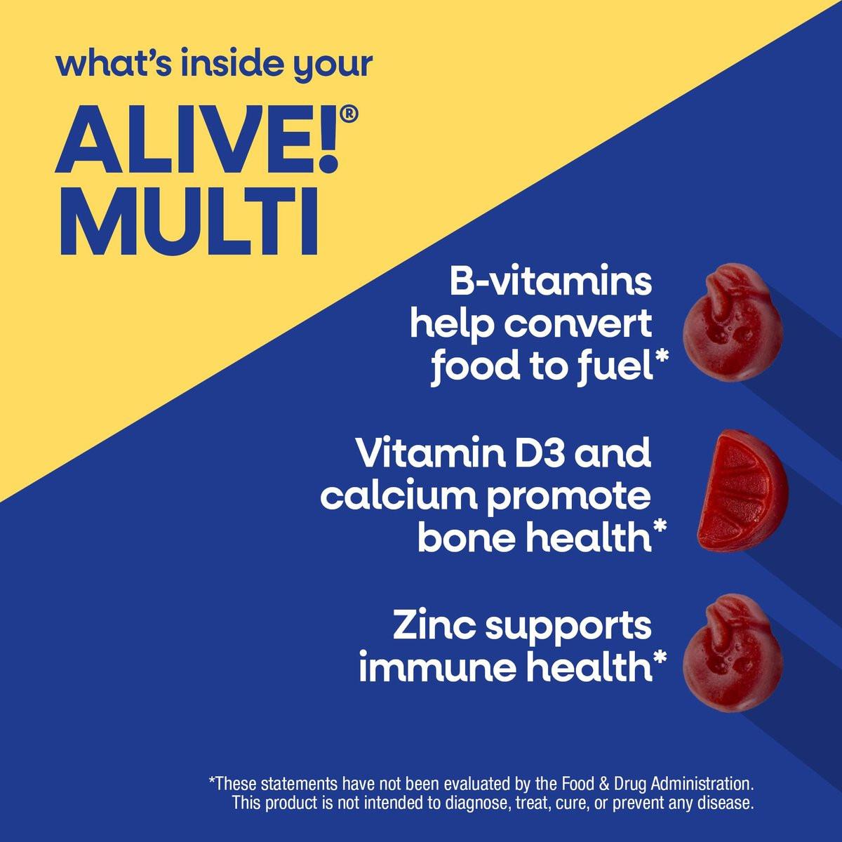 Nature's Way Alive! Multivitamin-Gummis für Männer – Tägliches Gummivitamin für Männer, unterstützt den zellulären Energiestoffwechsel, die Immunität und die Muskelfunktion mit Vitamin A, C, D3, Zink – vegetarisch, 60 Stück