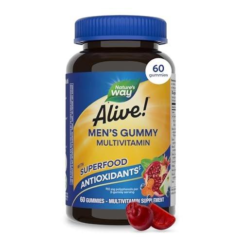 Nature's Way Alive! Multivitamin-Gummis für Männer – Tägliches Gummivitamin für Männer, unterstützt den zellulären Energiestoffwechsel, die Immunität und die Muskelfunktion mit Vitamin A, C, D3, Zink – vegetarisch, 60 Stück