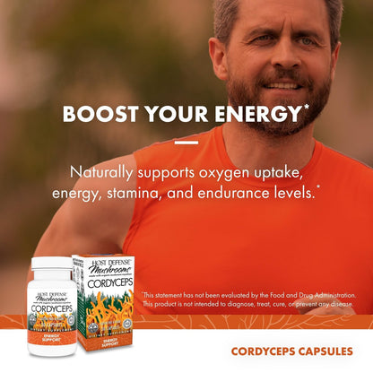 Host Defense Cordyceps Kapseln - Immun- und Energieunterstützung, Nierengesundheit, Fitness-Supplement zur Sauerstoffaufnahme - 30 Kapseln (15 Portionen)*