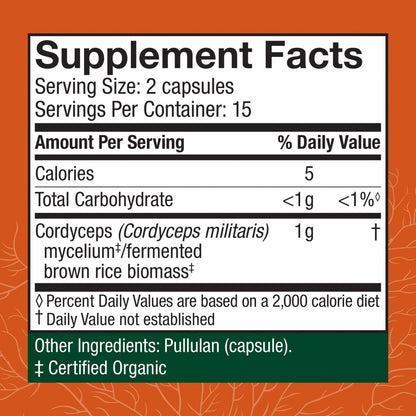 Host Defense Cordyceps Kapseln - Immun- und Energieunterstützung, Nierengesundheit, Fitness-Supplement zur Sauerstoffaufnahme - 30 Kapseln (15 Portionen)*