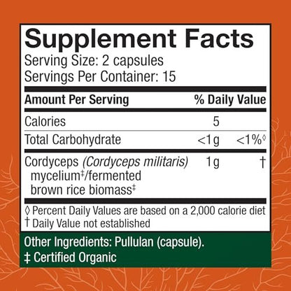 Host Defense Cordyceps Kapseln - Immun- und Energieunterstützung, Nierengesundheit, Fitness-Supplement zur Sauerstoffaufnahme - 30 Kapseln (15 Portionen)*